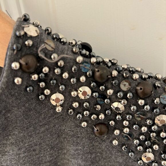 Laundry by Shelli Segal Beaded Gray Ruched Jersey Cocktail Dress - Size 8 - Picture 4 of 11